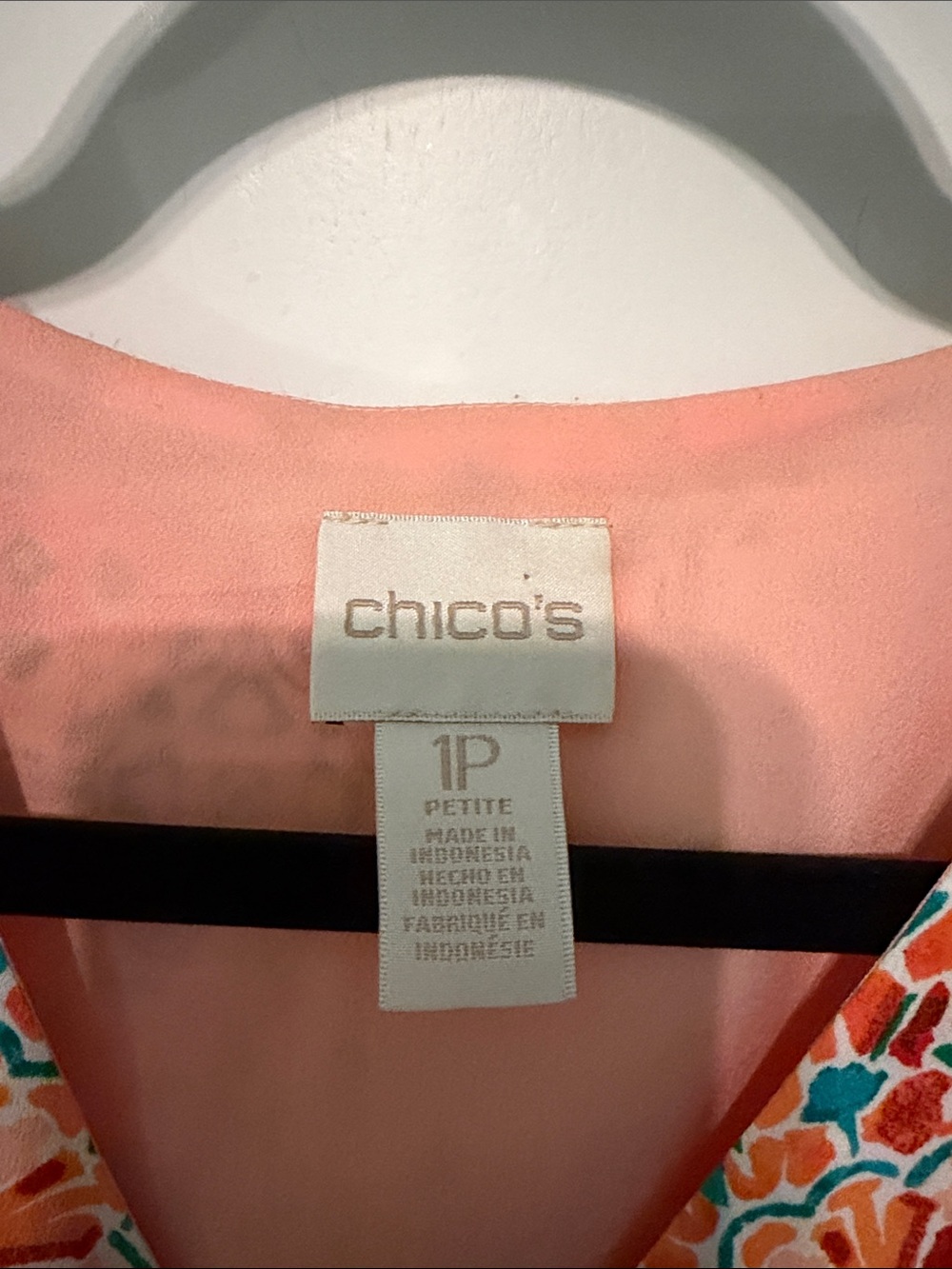 Chico's Peach and Teal Tile-Print Zip Front Cropped Jacket Blouse - Picture 2 of 11